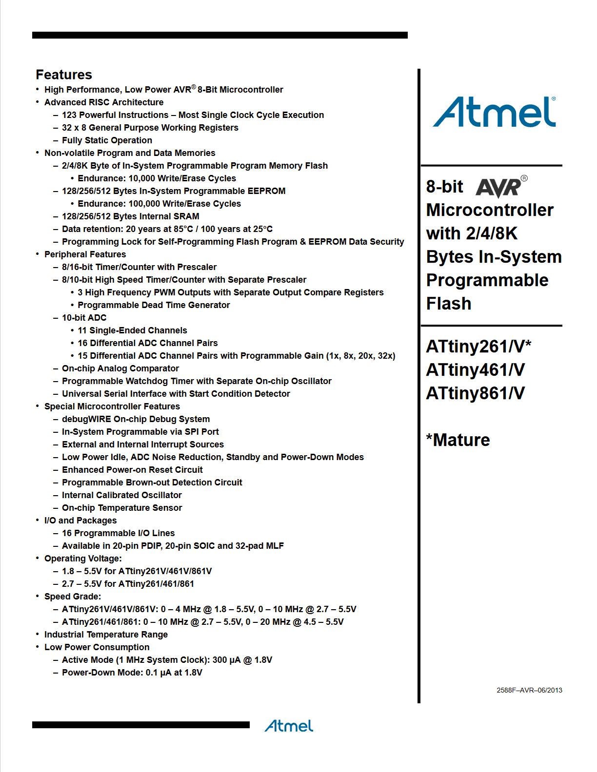 ATtiny261 features