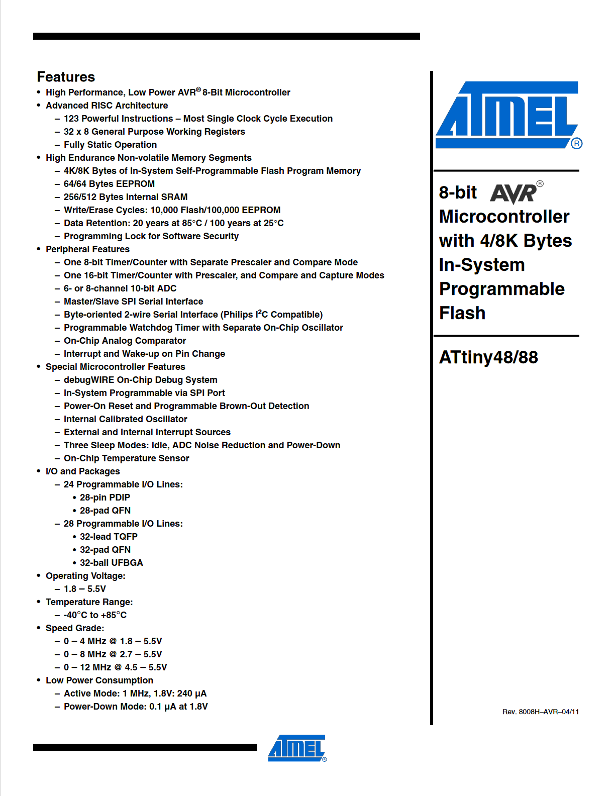 ATtiny48 features